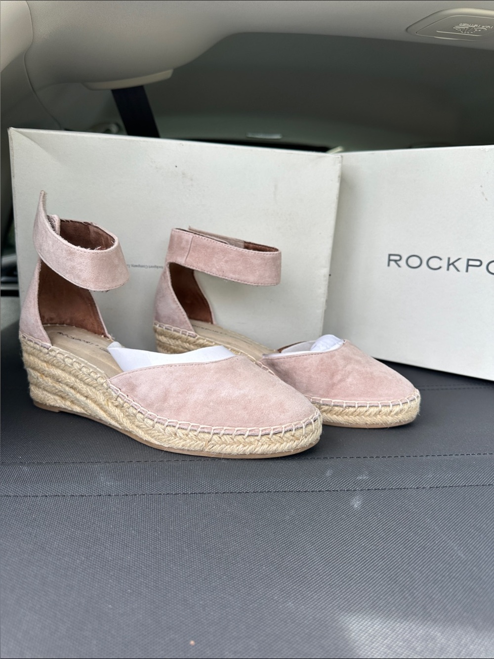 Rockport Pink Suede Espadrille Wedge with Ankle Strap size 7.5